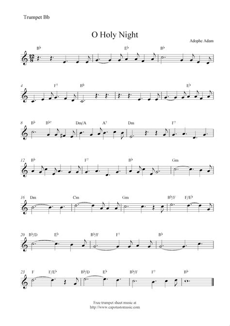 O Holy Night, free Christmas trumpet sheet music notes