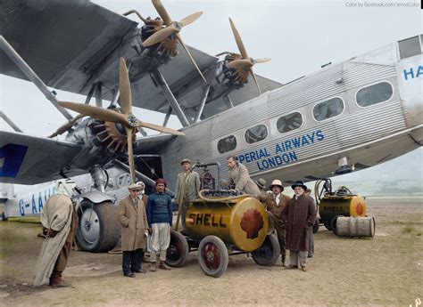 Aircraft of the Imperial Airways refuelling at Semakh, October, 1931. : r/ColorizedHistory