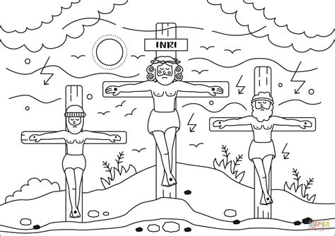 Crucifixion of Christ Jesus on the Cross and Two Thieves coloring page ...