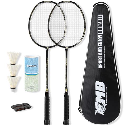 Badminton Racket Set with 2 Carbon Fiber Rackets, 3 Shuttlecocks, 2 Replacement Racket Grip ...