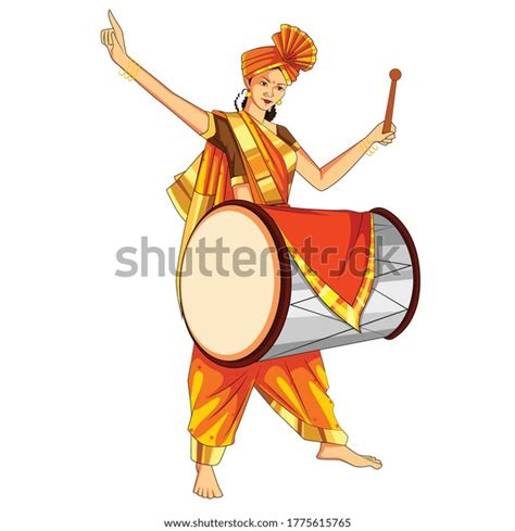 Maharashtriyan Girl Dhol Tasha Ganesh Chaturthi Stock Vector (Royalty ...