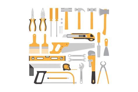 Carpentry Tools Flat Design Concept, yellow carpentry tools collection ...