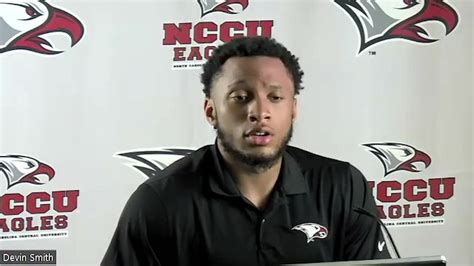 NCCU Football Head Coach Trei Oliver and sophomore Wide Receiver Devin Smith take to the podium ...