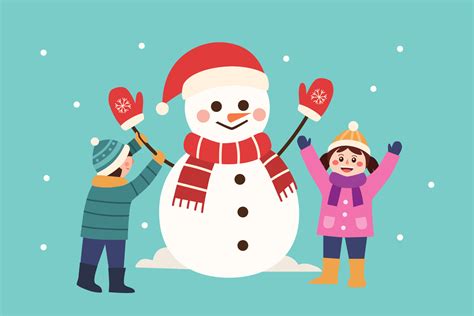 Cute children building snowman vector 13192761 Vector Art at Vecteezy