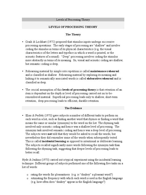 Levels of Processing Theory | PDF | Recall (Memory) | Neuroscience