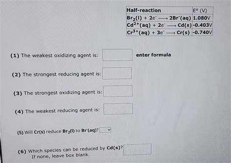 Solved (2) The strongest reducing agent is: (3) The | Chegg.com