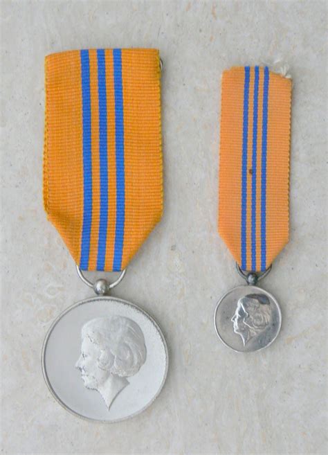 two medals are sitting next to each other on a white surface with blue and orange stripes
