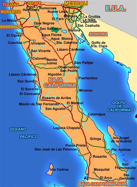 Baja California Vector Color Map Map Of Cities Where Is Baja - Baja ...