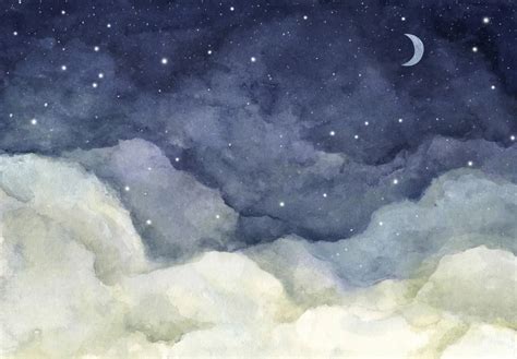 Wall Mural Photo Wallpaper Watercolor painting of night sky with ...