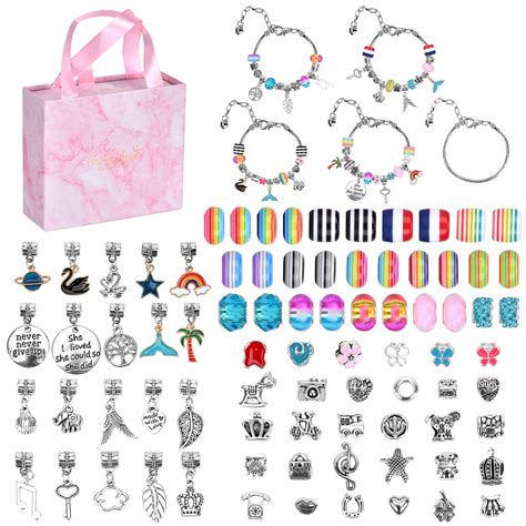 DIY Charm Bracelet Making Kit, 85 Pcs Bracelets Kit for Girls, Bracelets Making Supplies with ...