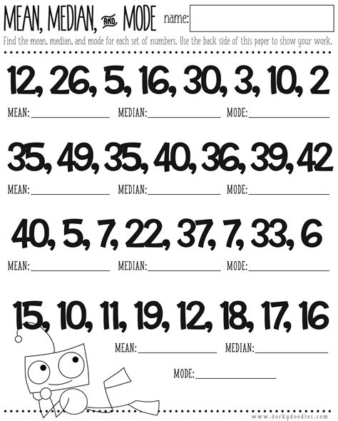 Mean, Median, Mode Printable Worksheet – Dorky Doodles