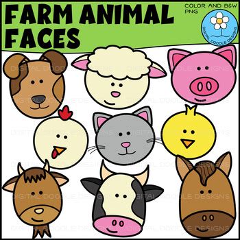 Farm Animal Faces Clipart by Digital Doodle Designs | TPT