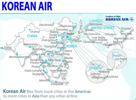 civil aviation: Korean Air routes map