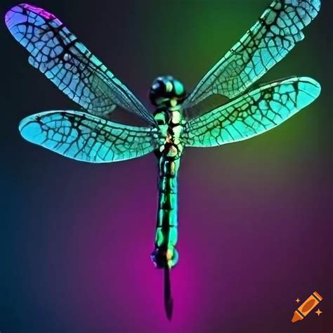 Neon dragonfly on a black background