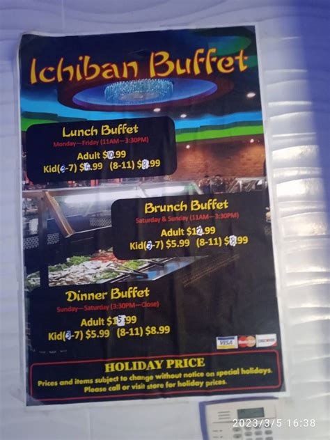 Menu at Ichiban Buffet restaurant, Kissimmee, W Irlo Bronson Memorial Hwy