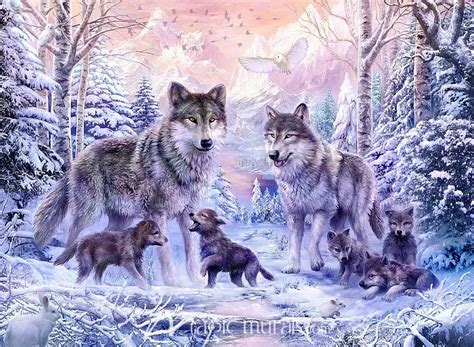 Winter Wolf Family Wallpaper Wall Mural by Magic Murals