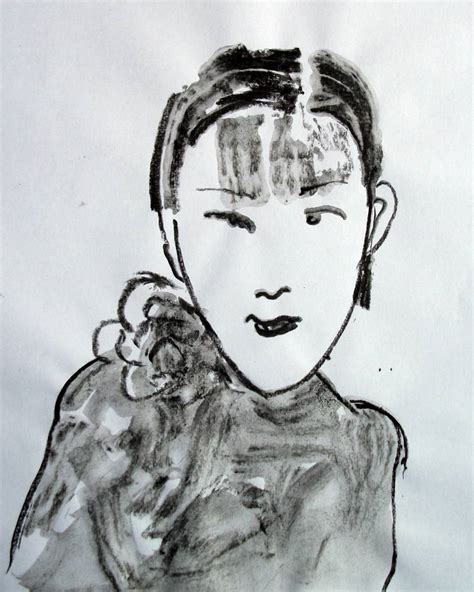 ABSTRACT DRAWING : CHINESE ASIAN GIRL WITH FLOWERS # 023 - Abstract ink ...