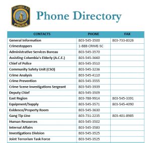 Phone Directory Image1 – City of Columbia Police Department