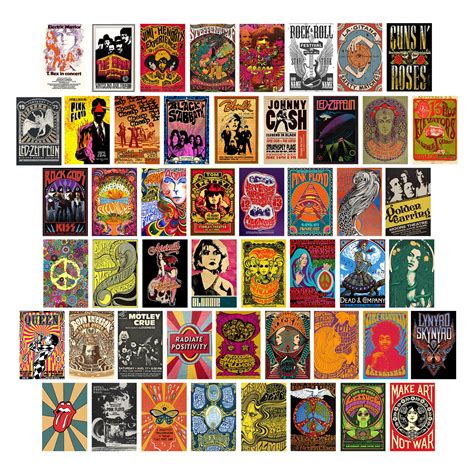 Buy PERLAVIE Vintage rock Album covers for room aesthetic 50pcs Retro ...