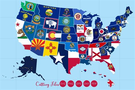 All 50 US states map with flag design