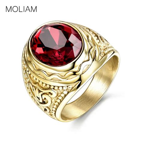 MOLIAM Retro Gothic Cool Male Rings with Red Stone Stainless Steel Ring For Men Fashion Jewelry ...