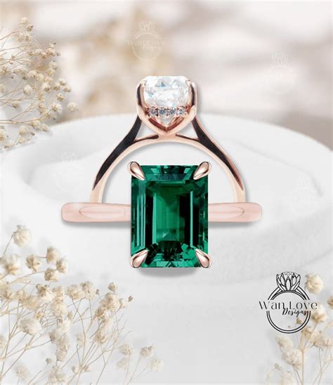 Emerald Engagement Ring Rose Gold Emerald Cut Engagement Ring - Etsy