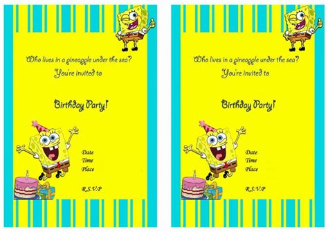 Printable Spongebob Invitations - Printable Word Searches