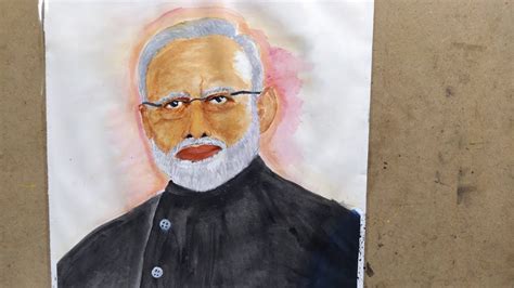 Narendra Modi Portrait Drawing With Pencil And Watercolour / How to draw Narendra Modi Step by ...