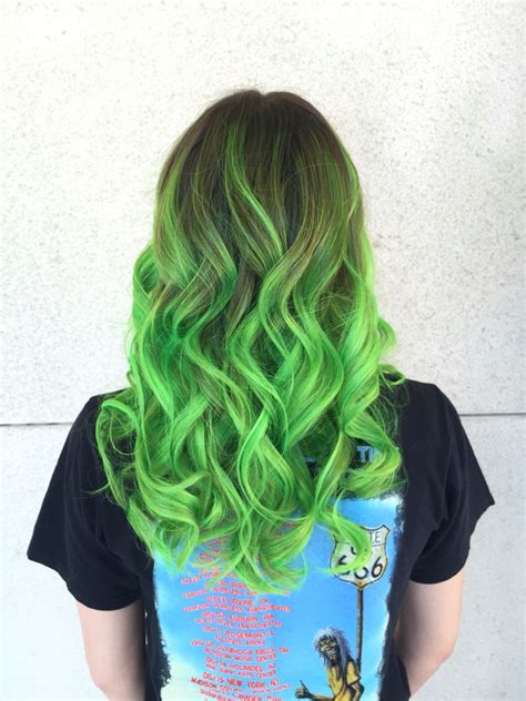 Neon green balayage | Neon hair, Green hair, Green hair colors