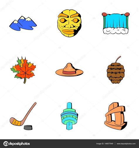 Canadian culture icons set, cartoon style — Stock Vector © juliarstudio ...