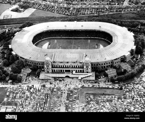 Aerial view of Wembley Stadium showing the newly erected roof which protects the spectators ...