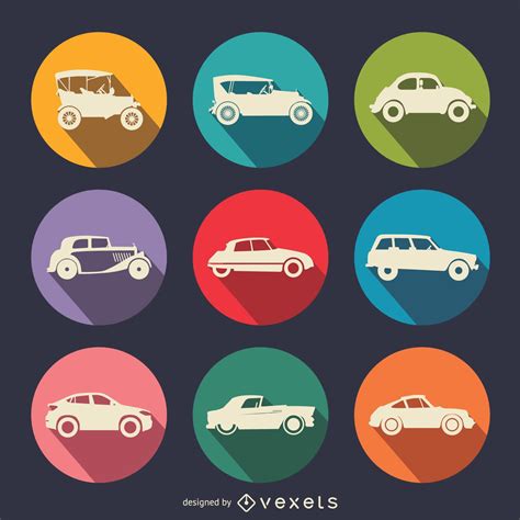 Flat vintage cars icon set - Vector download