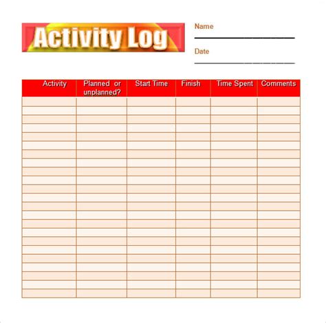 Sample Activity Log Template - 5+ Free Documents Download in PDF, Word, Excel