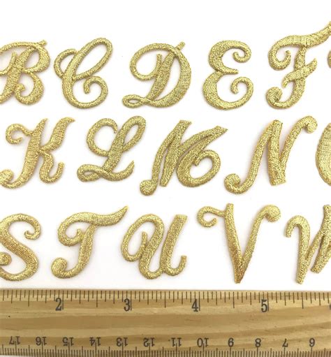 Iron on embroidered cursive letters gold applique craft | Etsy