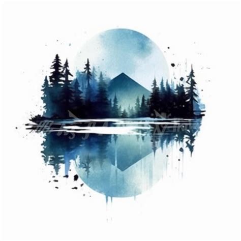 Premium AI Image | A watercolor painting of a mountain and trees with a ...