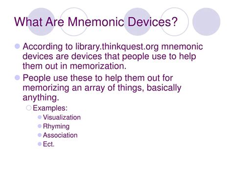 PPT - Mnemonic Devices PowerPoint Presentation, free download - ID:6694172