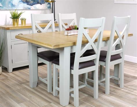 Arklow Light Grey Painted Oak Small Extending Dining Table Set / 120-150cm Extendable Table with ...