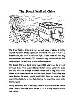 Great Wall Of China Worksheet For Kids