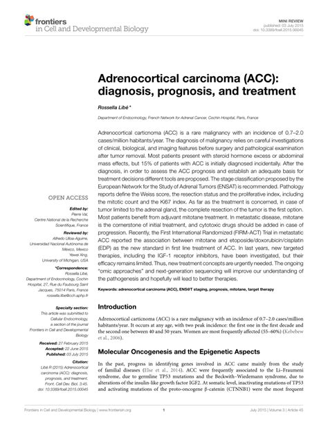 (PDF) Adrenocortical carcinoma (ACC): Diagnosis, prognosis, and treatment