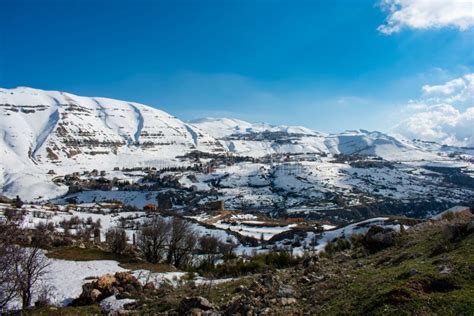 Snow Capped Mountains in a Lebanon Winter Landscape Stock Photo - Image ...