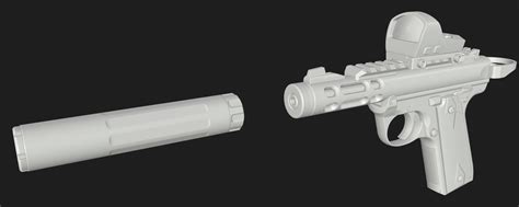 [WIP] Ruger Mark IV Lite + Suppressor and Reflex Sight — polycount