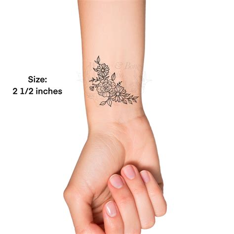 Carnation and Daisy Floral Temporary Tattoo Feminine January Birth ...