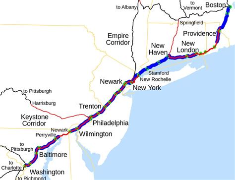 NEC map - Northeast Corridor - Wikipedia | Amtrak, Train route, New ...