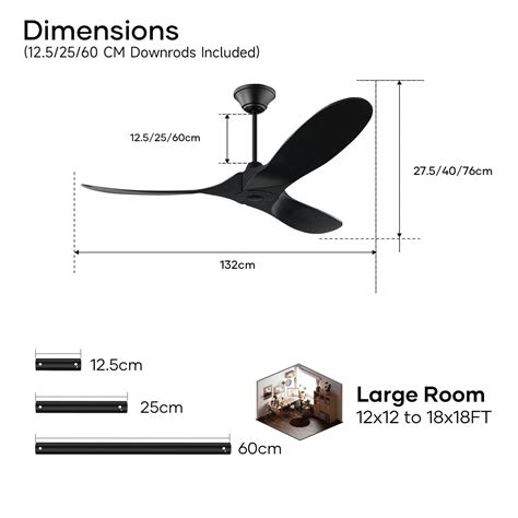 52-Inch Remote Control Black Ceiling Fan - XCWIIE Ceiling Fan