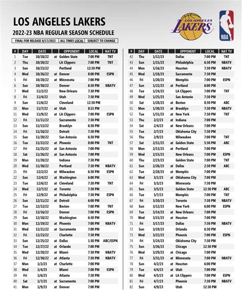 22-23 Lakers Schedule : r/lakers