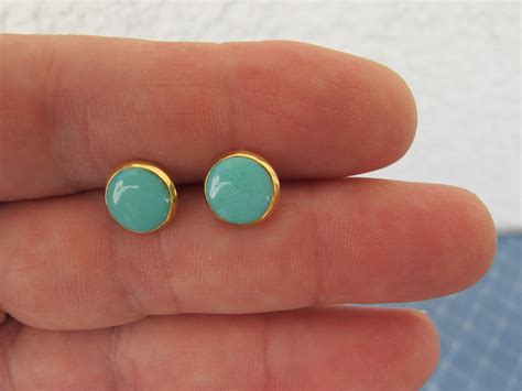 Turquoise stud earrings.Gold 8 or 6mm post Earrings turquoise | Etsy