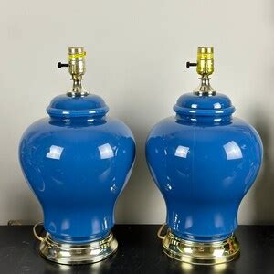 A Pair of Vintage Blue Glass Table Lamps / Blue Glass Ginger - Etsy
