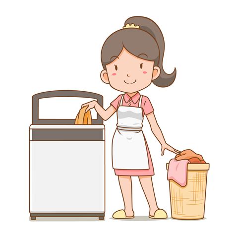 Cartoon character of housekeeper putting clothes in the washing machine. 4977533 Vector Art at ...