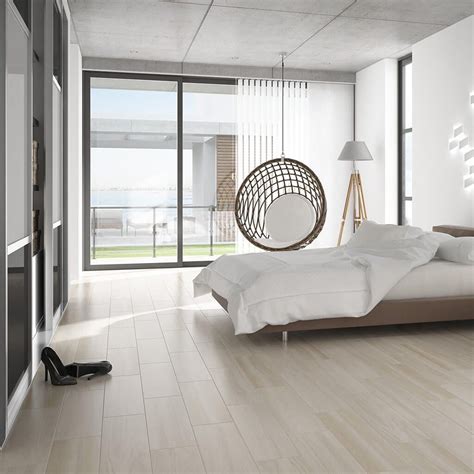 Sophie Cream Wood Effect Floor Tiles in Modern Bedroom | Bedroom floor tiles, Wood effect floor ...