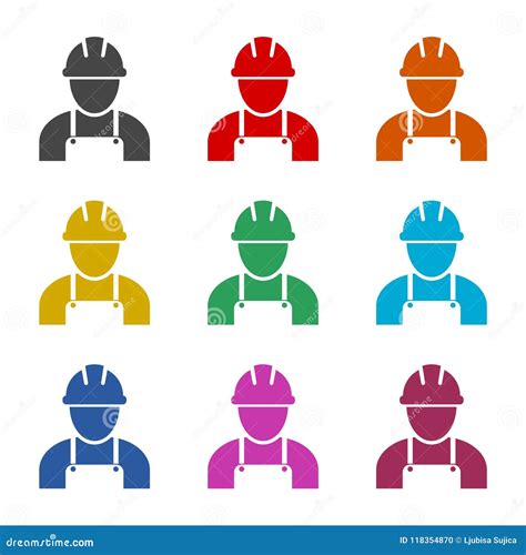 Contractor Icon, Workers Icon, Color Icons Set Stock Vector - Illustration of engineering ...